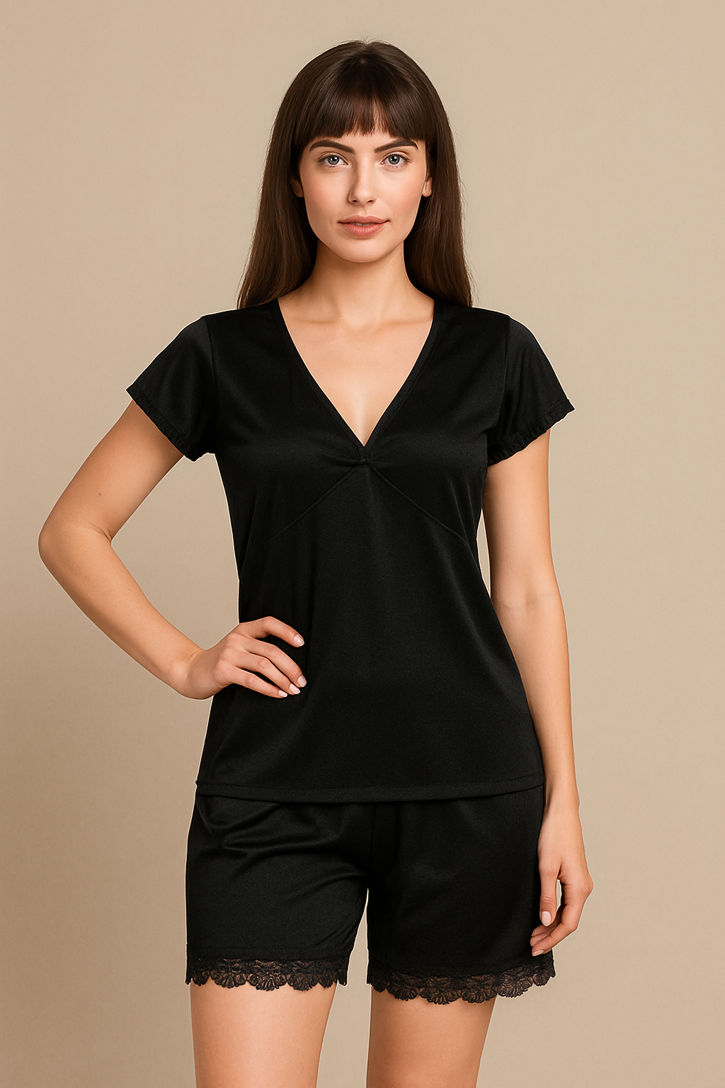 This is a 2-piece women’s short nightwear set designed in luxurious satin fabric.