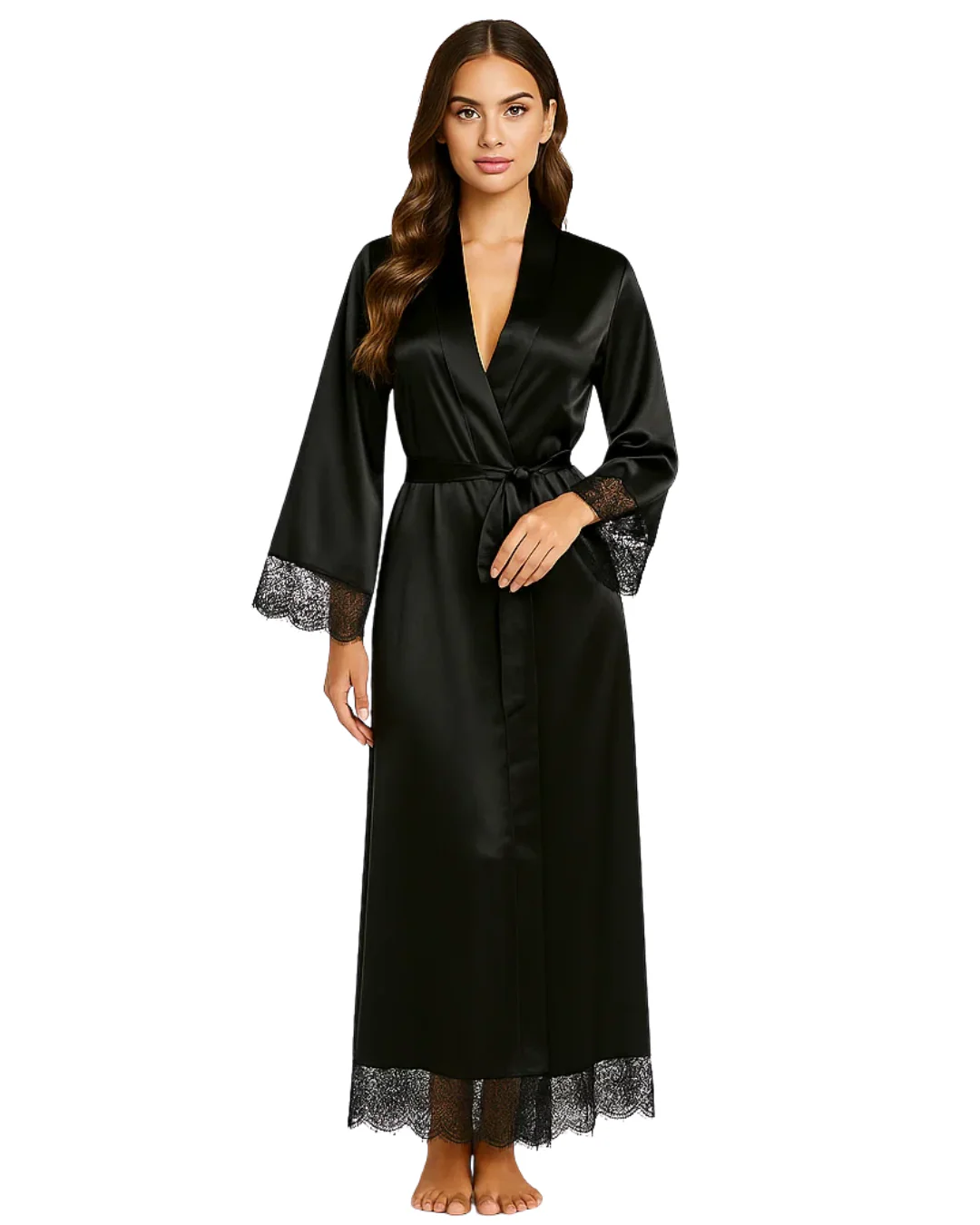✨ CatNight Luxury Lace Satin Robe – Elegance Redefined