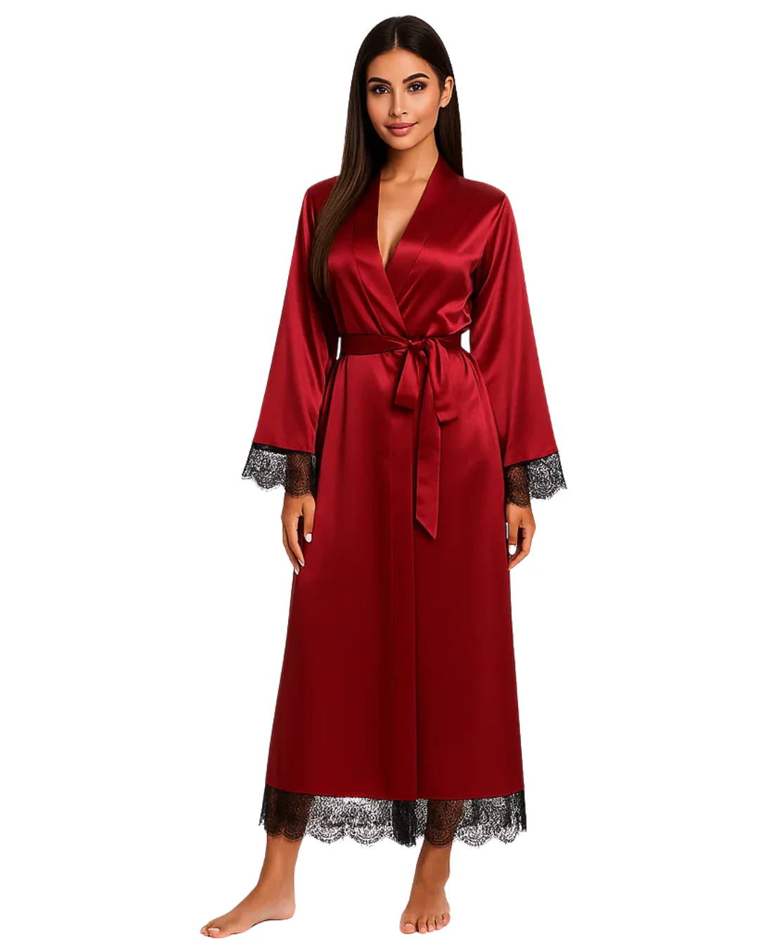 ✨ CatNight Luxury Lace Satin Robe – Elegance Redefined