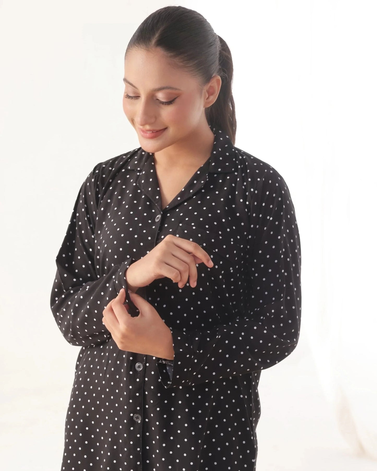 Linen Pajama Suit - Dot Drape