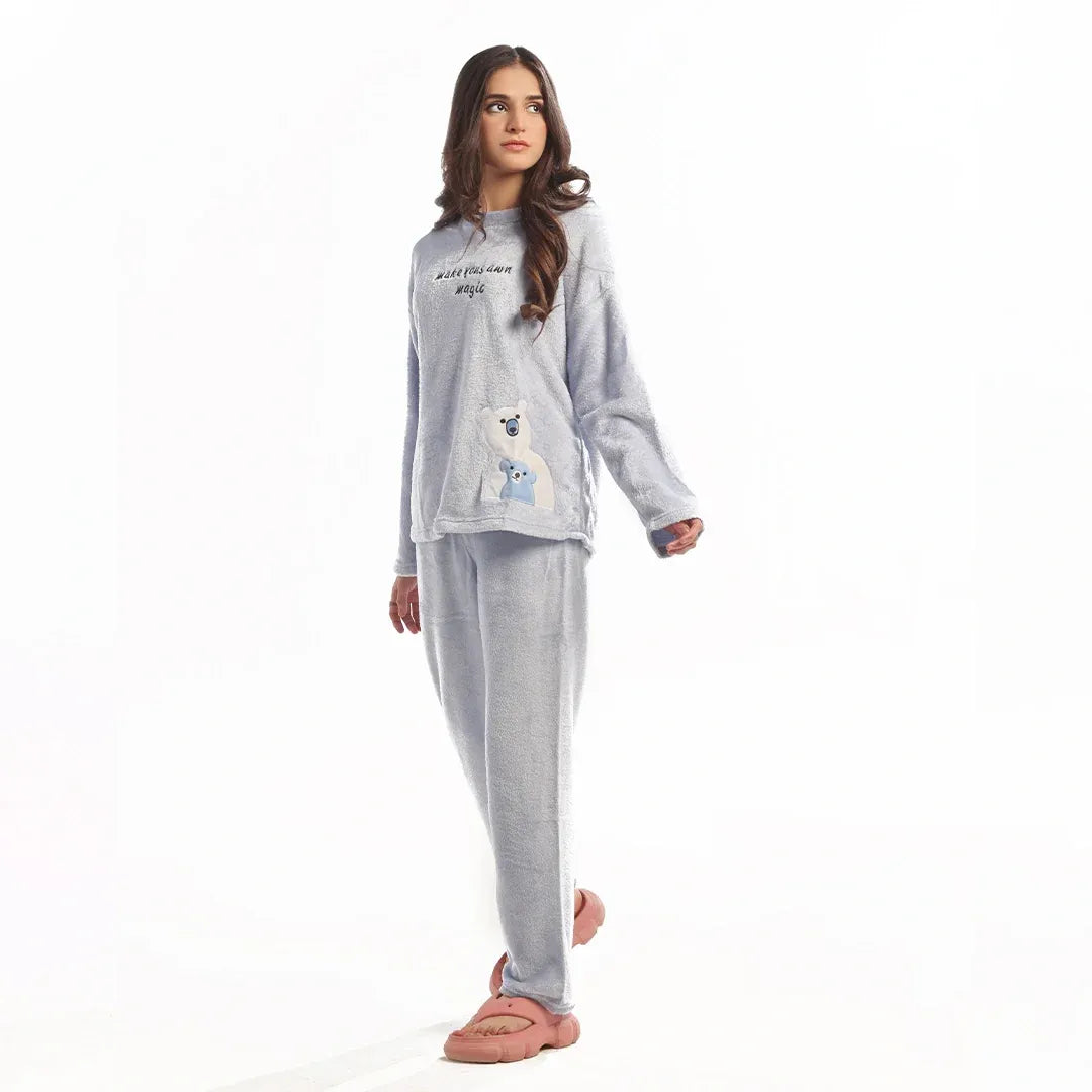Fleece Pajama Suit Baby BlueTeddy