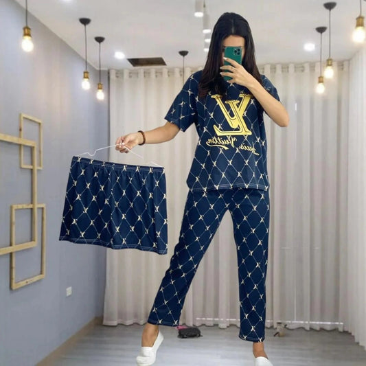 Noise Cotton 3 Piece Printed Pajama Suit LV
