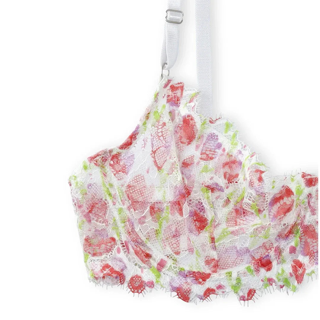White Floral Non Padded Bra and Panty Set