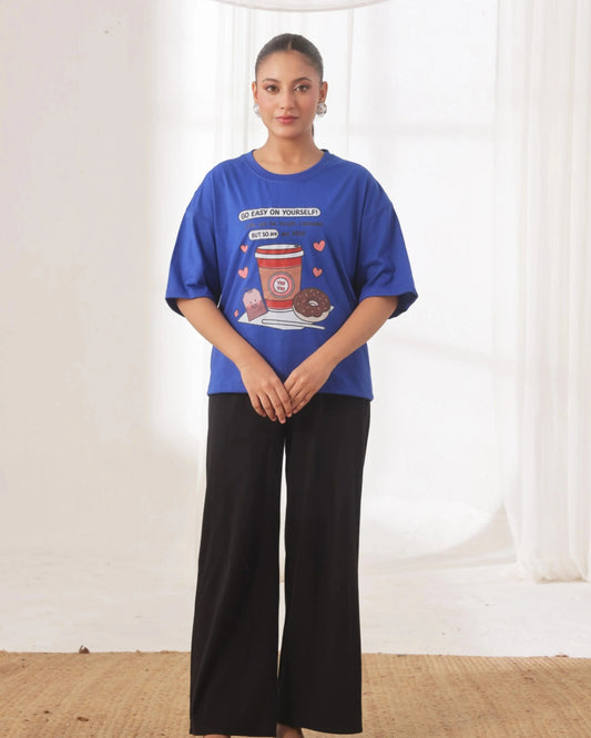 Drop Shoulder Graphic Tee - Go Easy Blue