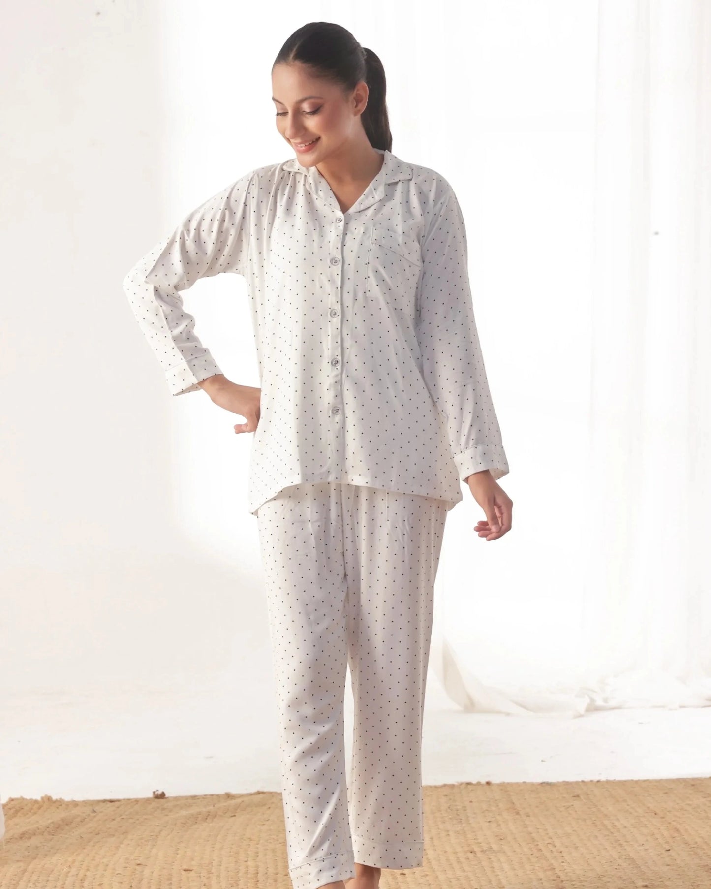 Linen Pajama Suit - SoftDot Sheer