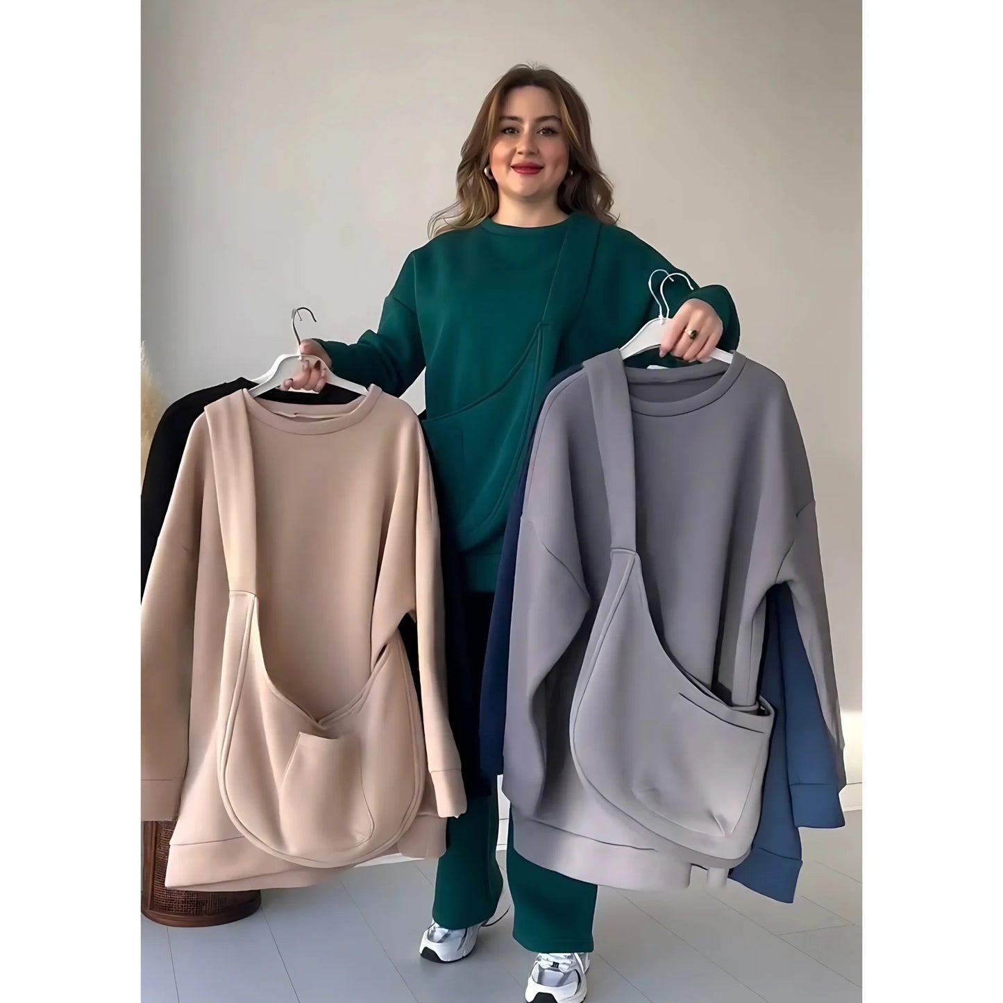 Rich Fleece Casual Drop Shoulder Tracksuit Suit With Bag