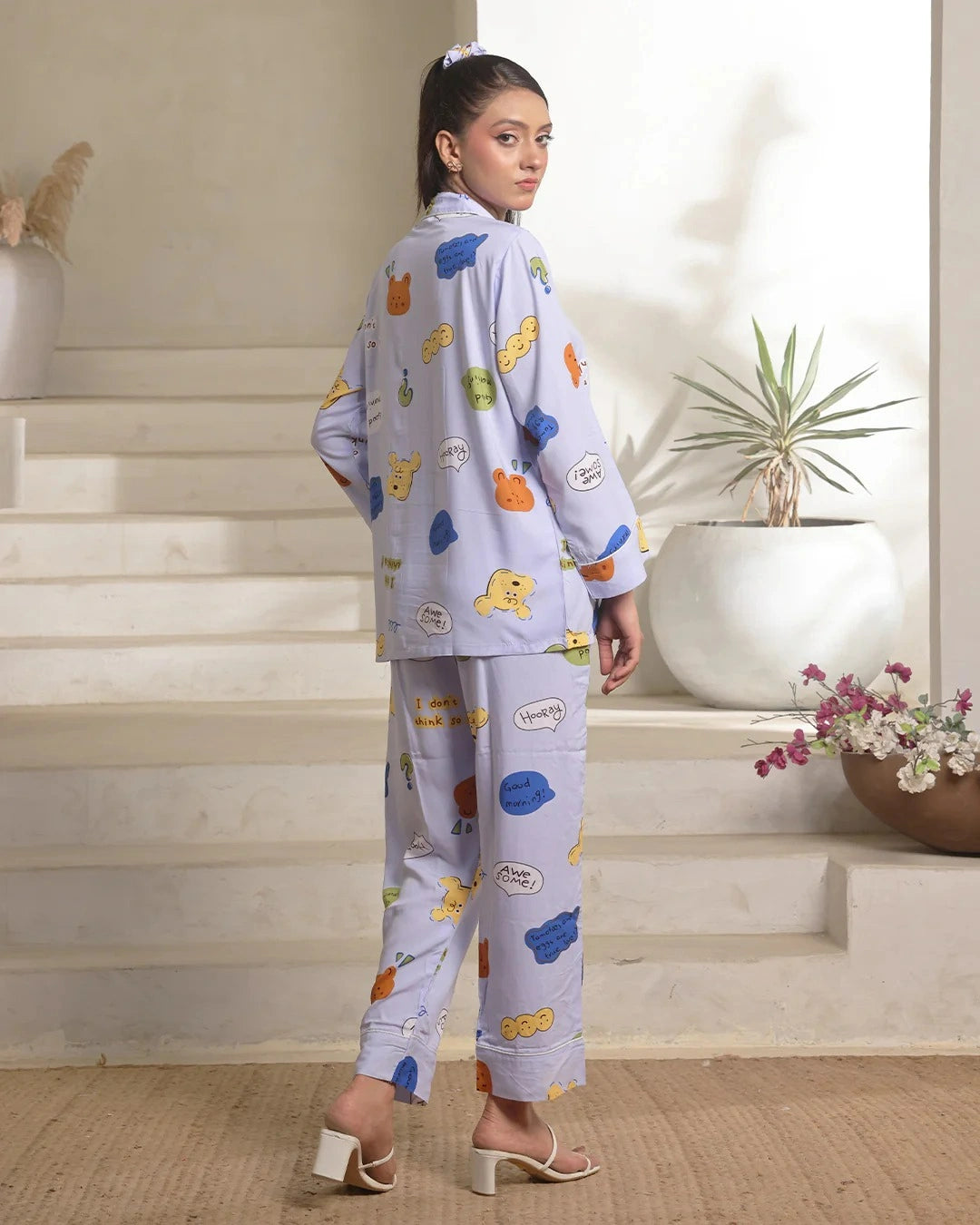 Linen Pajama Suit with Scrunchie - Happy Snooze