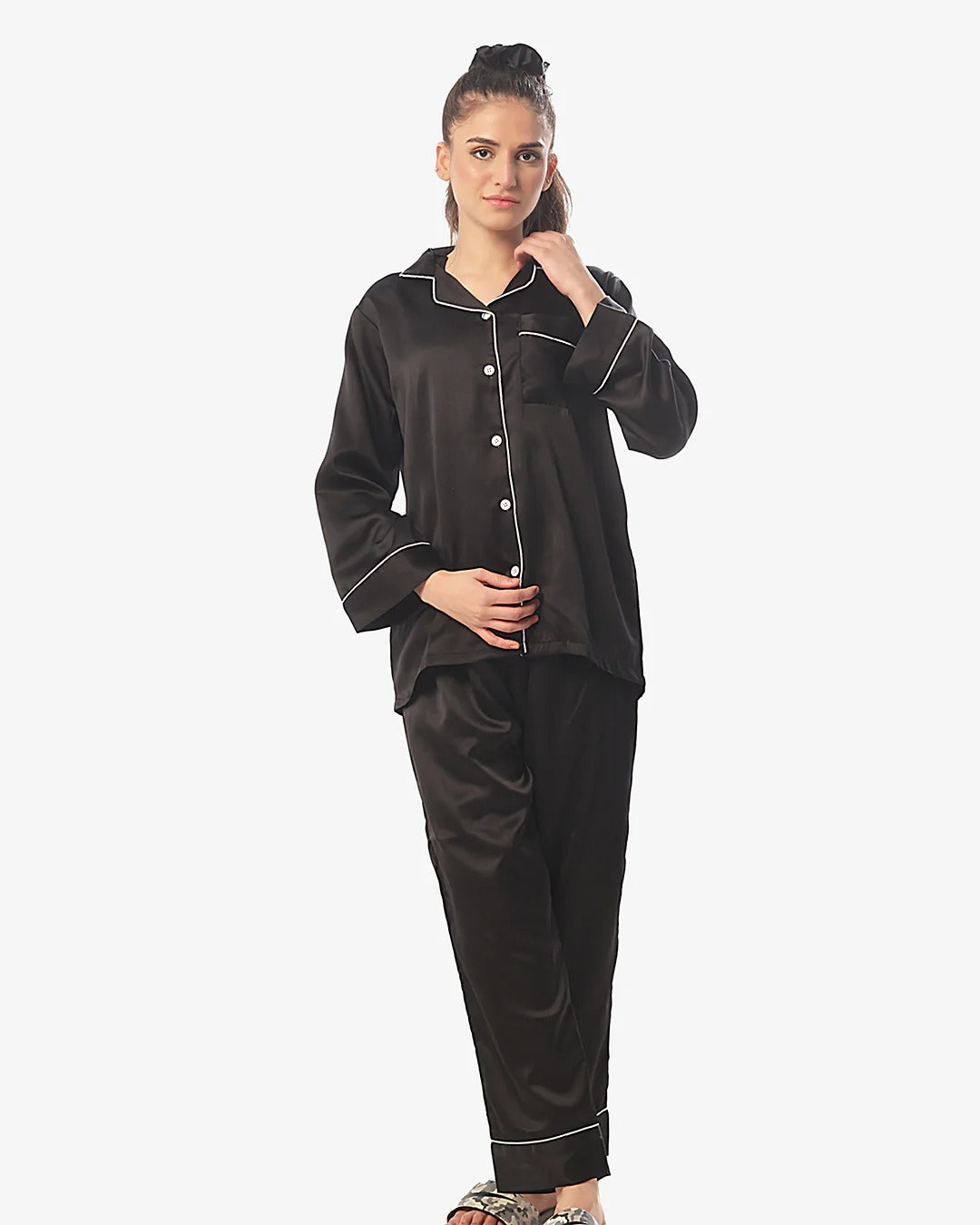 ✨ CatNight Silk Night Suit – Pearl ✨