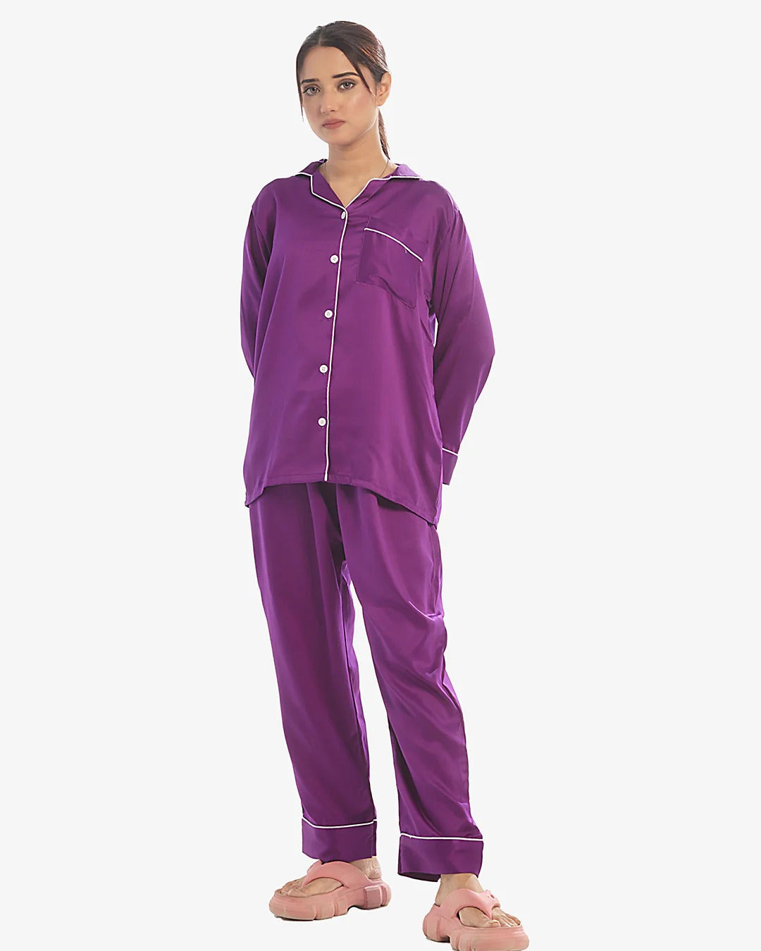 ✨ CatNight Silk Night Suit – Pearl ✨
