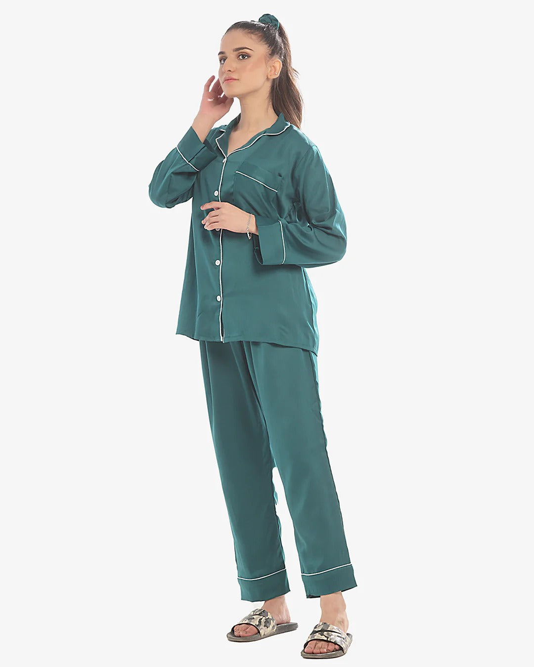 ✨ CatNight Silk Night Suit – Pearl ✨