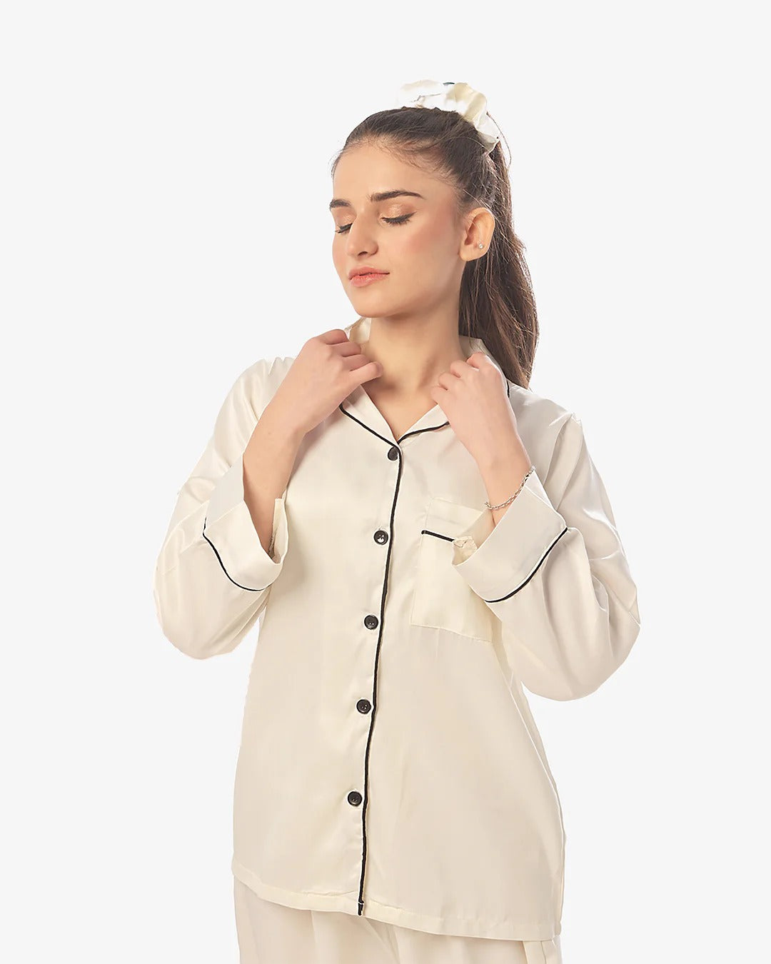 ✨ CatNight Silk Night Suit – Pearl ✨