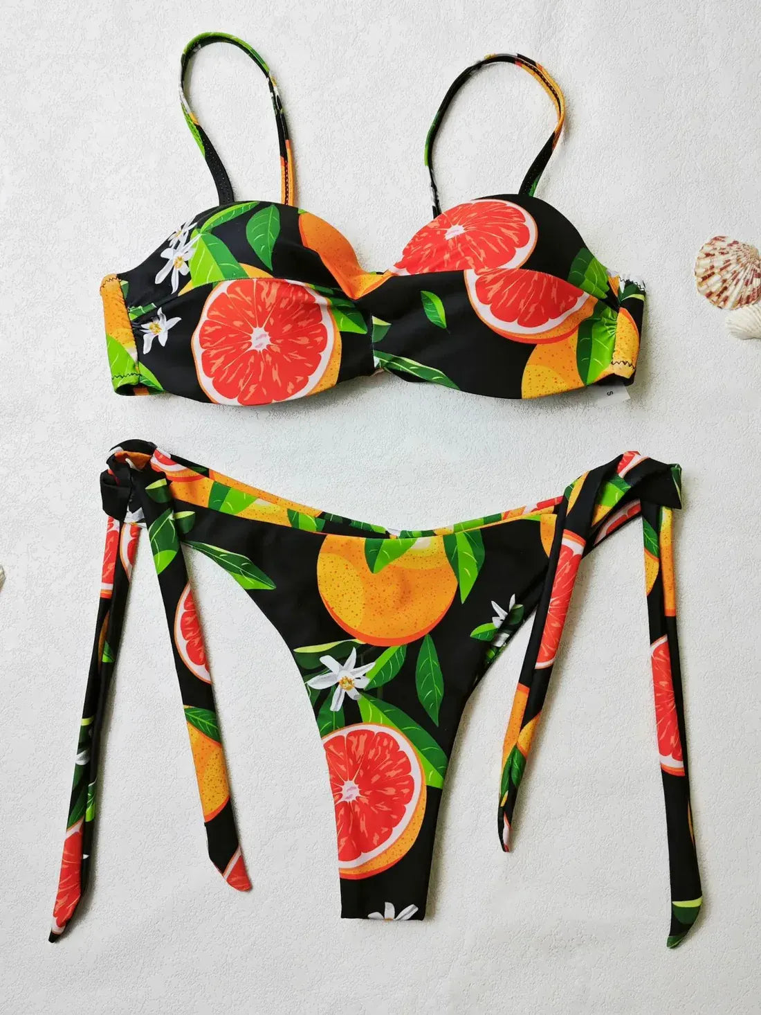 Leaf Fruit Print Pushup Thong Bikini set
