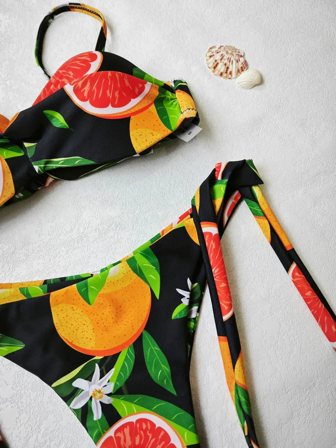 Leaf Fruit Print Pushup Thong Bikini set