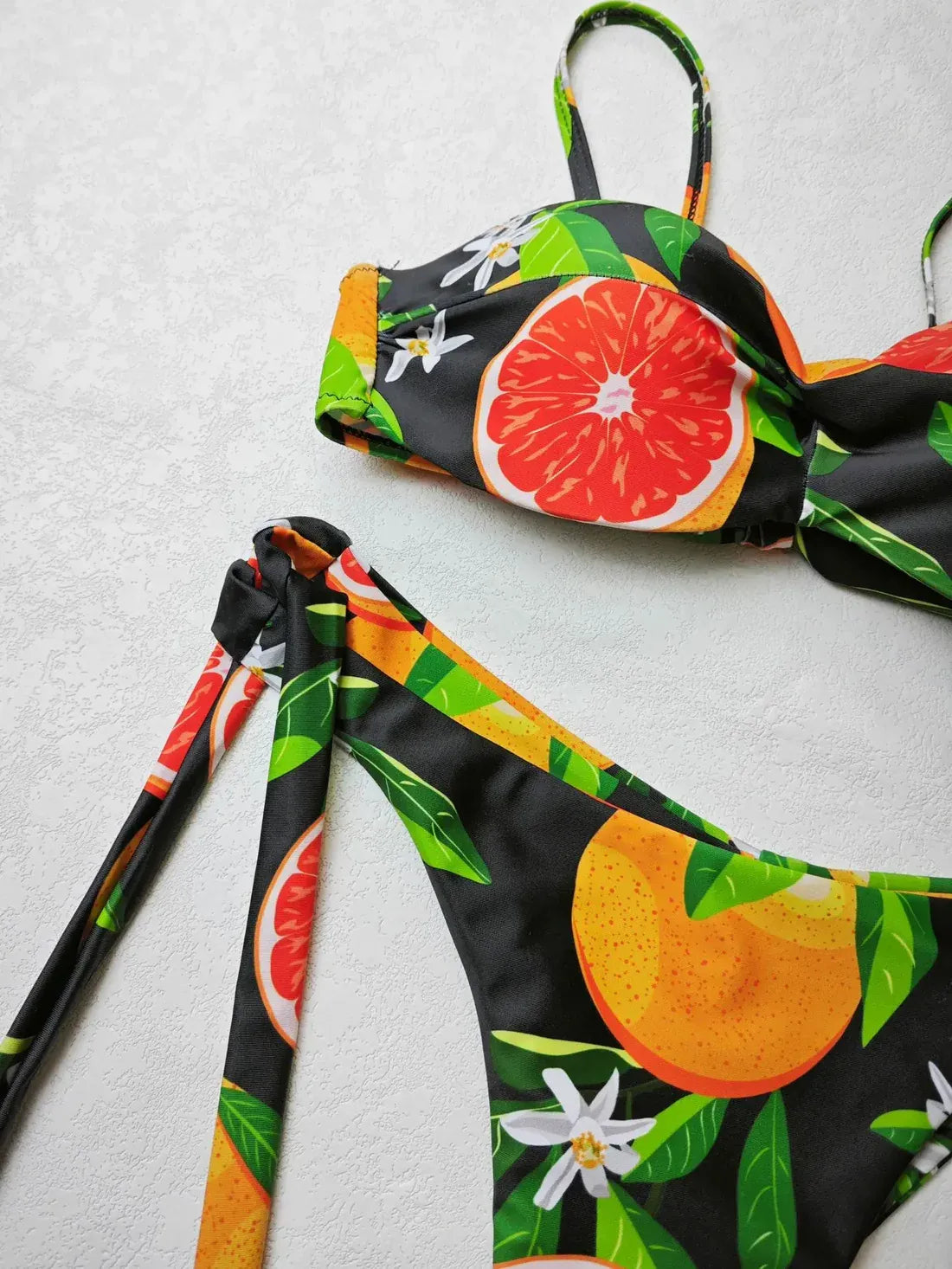 Leaf Fruit Print Pushup Thong Bikini set