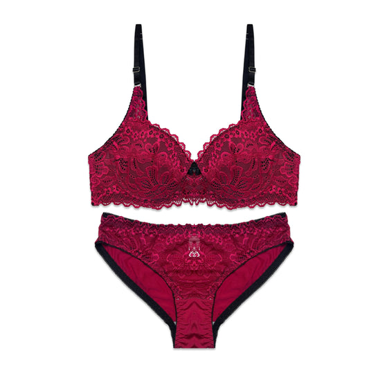 Libby Red Embroidered Non Padded Bra and Panty Set