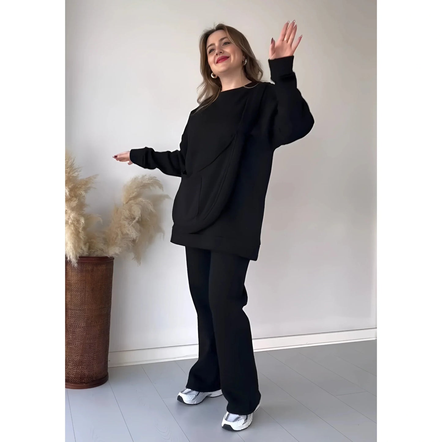 Rich Fleece Casual Drop Shoulder Tracksuit Suit With Bag