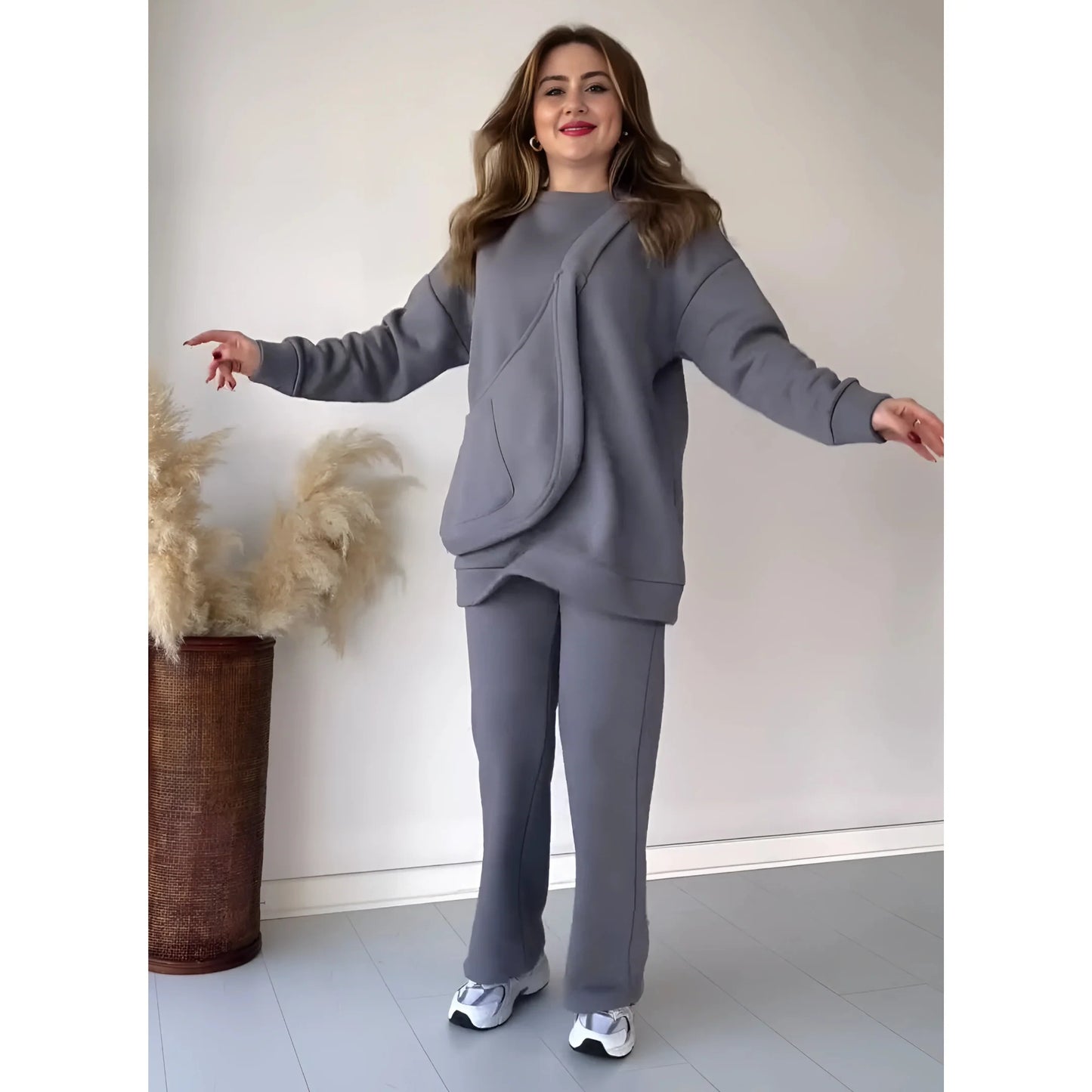 Rich Fleece Casual Drop Shoulder Tracksuit Suit With Bag