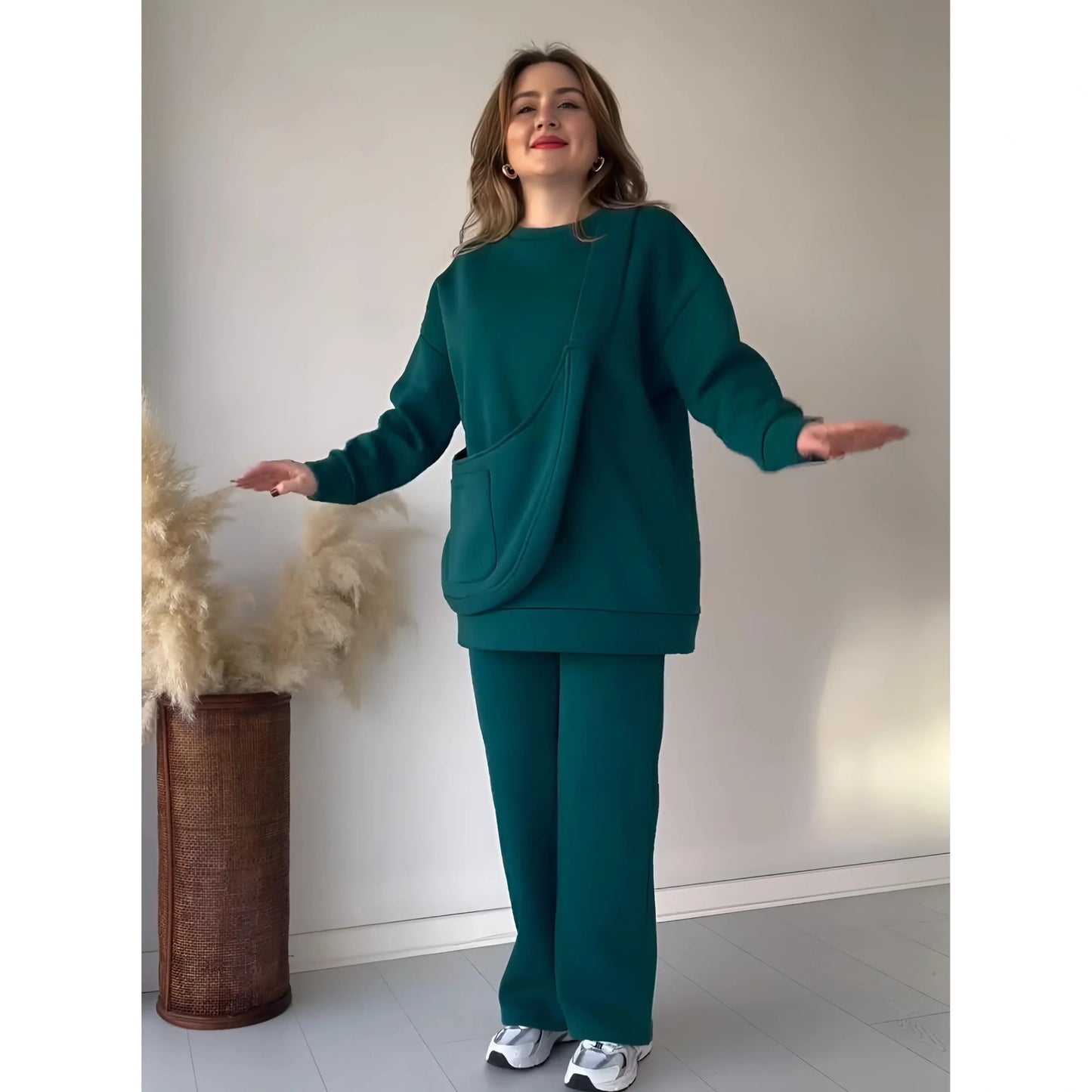 Rich Fleece Casual Drop Shoulder Tracksuit Suit With Bag