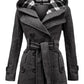 Fleece Double Breasted Waist Belt Long Coat
