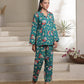 Linen Pajama Suit with Scrunchie - Green Vibe