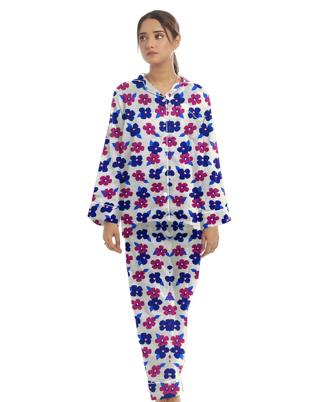 Linen Pajama Suit with Scrunchie - Dream Flora