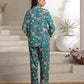 Linen Pajama Suit with Scrunchie - Green Vibe