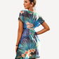 Leaf Print Chiffon Sheer Swimsuit