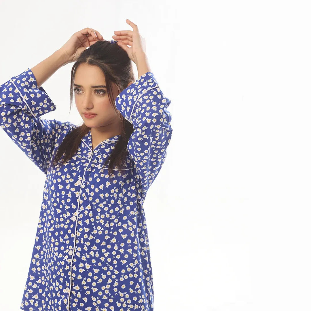 Mat Daisy Linen Pajama Suit with Scrunchie