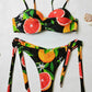 Leaf Fruit Print Pushup Thong Bikini set