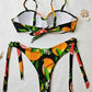 Leaf Fruit Print Pushup Thong Bikini set