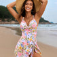 Cross straps Side Drawstring Swim Dress