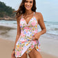 Cross straps Side Drawstring Swim Dress