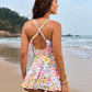 Cross straps Side Drawstring Swim Dress
