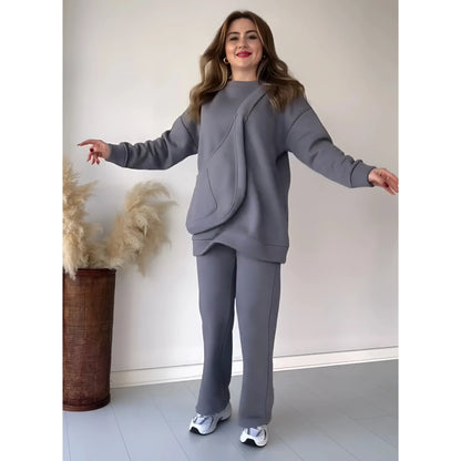 Rich Fleece Casual Drop Shoulder Tracksuit Suit With Bag