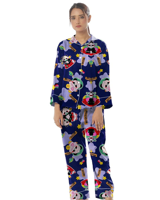 Linen Pajama Suit with Scrunchie - Starry Mood